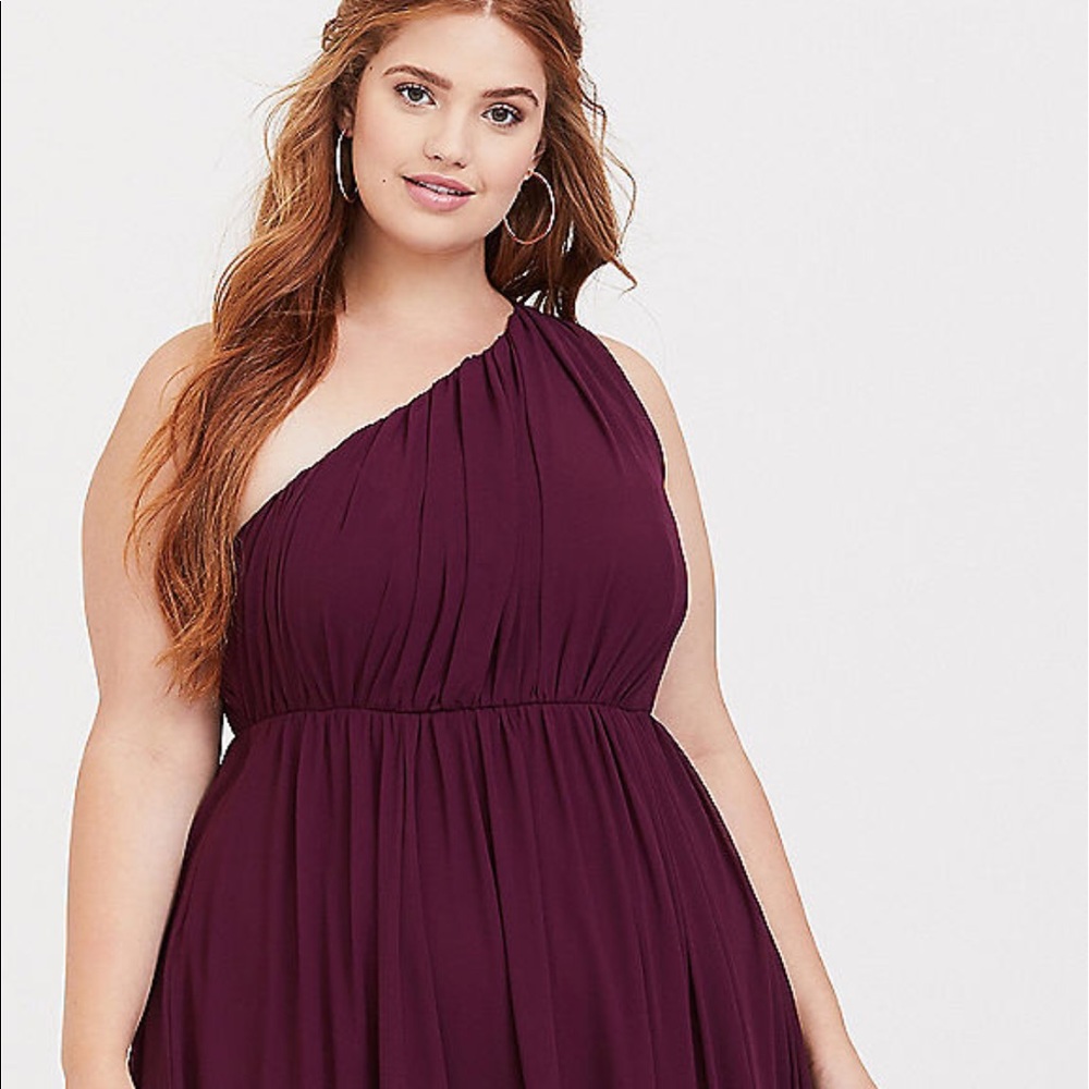 Wine One shoulder chiffon special occasion dress